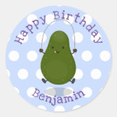 かわいいアボカドジャンプロープアニメイラストレーション ラウンドシール (正面)