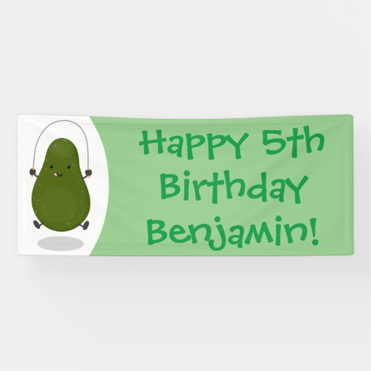 かわいいアボカドジャンプロープアニメイラストレーション 横断幕 (横)