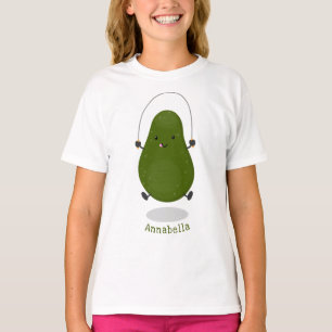 かわいいアボカドジャンプロープアニメイラストレーション Tシャツ