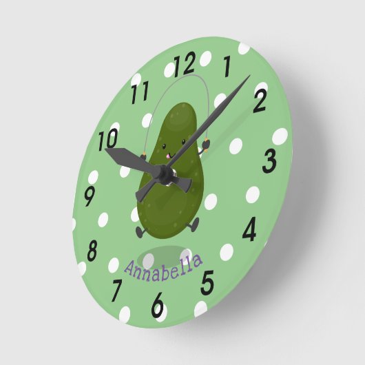 かわいいアボカドジャンプロープ漫画イラストレーション ラウンド壁時計 (傾斜)