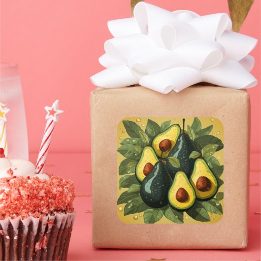 かわいいアボカドステッカー スクエアシール (パーティー)