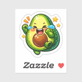 かわいいアボカドステッカー、喜びの涙を流して笑うステッカー シール