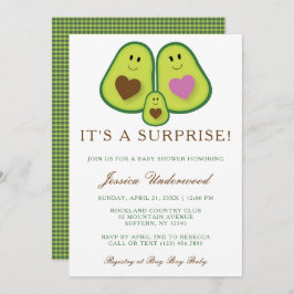 かわいいアボカド男女兼用赤ちゃんシャワー 招待状