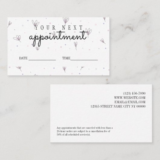 かわいいアポイントメントを思い出させる次の訪問 名刺 (正面/裏面)