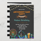 かわいいアミューズメントパークchalkboard誕生日 招待状 (正面/裏面)