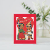 かわいいアメリカインディアンの子供たちヴィンテージバレンタイン ポストカード (スタンド正面)