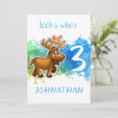 かわいいアメリカヘラジカのバースデー・カードの青 カード (スタンド正面)