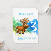 かわいいアメリカヘラジカのバースデー・カードの青 カード (正面/裏面インサイチュ)