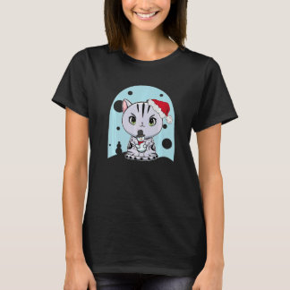 かわいいアメリカンショートヘアの猫のクリスマスの雪だるま Tシャツ