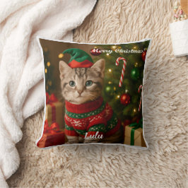 かわいいアメリカンショートヘアの猫のクリスマスパーソナライズデザイン クッション
