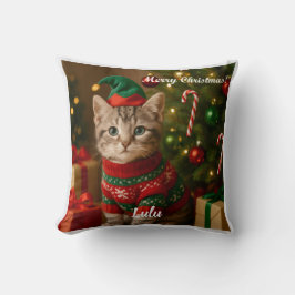 かわいいアメリカンショートヘアの猫のクリスマスパーソナライズデザイン クッション