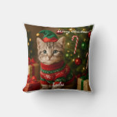 かわいいアメリカンショートヘアの猫のクリスマスパーソナライズデザイン クッション (正面)