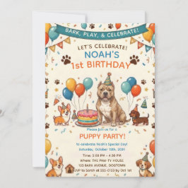 かわいいアメリカンブリーの犬の誕生日パーティー 招待状