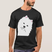 かわいいアメリカ人の横から覗くアメリカ人のエスキモー犬 Tシャツ (正面)