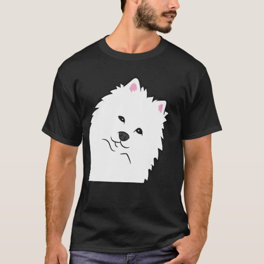 かわいいアメリカ人の横から覗くアメリカ人のエスキモー犬 Tシャツ (正面)
