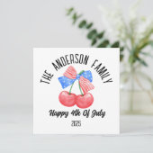 かわいいアメリカ国旗のリボン パーソナライズされた名前のホリデー 招待状 (スタンド正面)