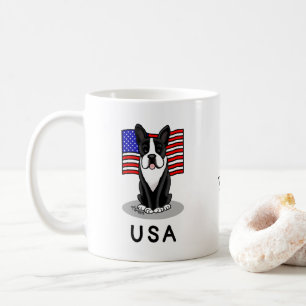 かわいいアメリカ国旗ボストンテリア犬(黒) コーヒーマグカップ