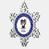 かわいいアメリカ国旗ボストンテリア犬（黒） スノーフレークピューターオーナメント (右)