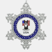 かわいいアメリカ国旗ボストンテリア犬（黒） スノーフレークピューターオーナメント (正面)