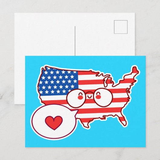 かわいいアメリカ地図の国旗 ポストカード (正面/裏面)