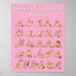 かわいいアメリカ手話アルファベットチャート ポスター