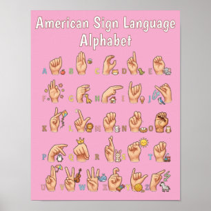 かわいいアメリカ手話アルファベットチャート ポスター