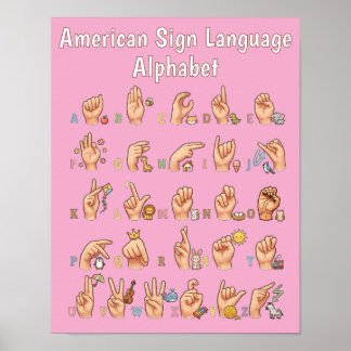 かわいいアメリカ手話アルファベットチャート ポスター