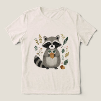かわいいアライグマがどんぐりを持つ トライブレンドTシャツ