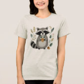 かわいいアライグマがどんぐりを持つ トライブレンドＴシャツ (正面)