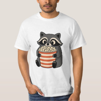 かわいいアライグマがポップコーンを食べる映画鑑賞Tシャツ Tシャツ