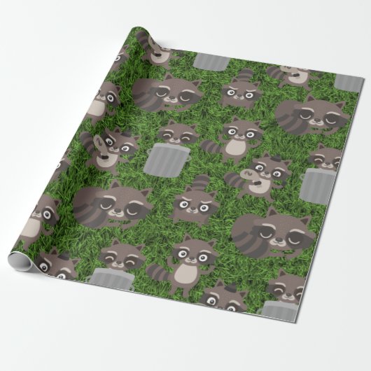 かわいいアライグマごみ箱 ラッピングペーパー (アンロールド)