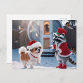 かわいいアライグマとかわいい犬のフェスティバルクリスマス ポストカード (正面/裏面)
