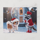 かわいいアライグマとかわいい犬のフェスティバルクリスマス ポストカード (正面)
