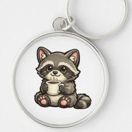 かわいいアライグマとコーヒー - ほっこり可愛い動物 キーホルダー
