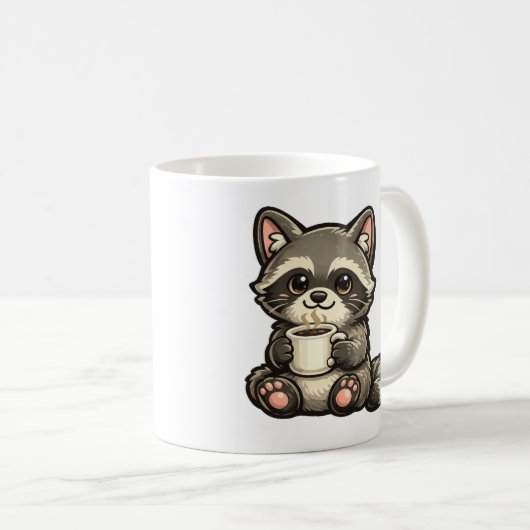 かわいいアライグマとコーヒー – ほっこり可愛い動物 コーヒーマグカップ (正面右)