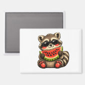 かわいいアライグマとスイカ マグネット (正面/裏面)