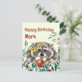 かわいいアライグマとリンゴハッピーバースデー シーズンポストカード (スタンド正面)