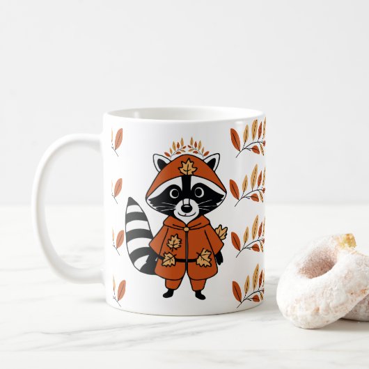 かわいいアライグマと紅葉 コーヒーマグカップ (ドーナツ)