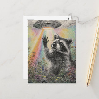 かわいいアライグマとUFO ポストカード