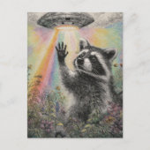 かわいいアライグマとUFO ポストカード (正面)