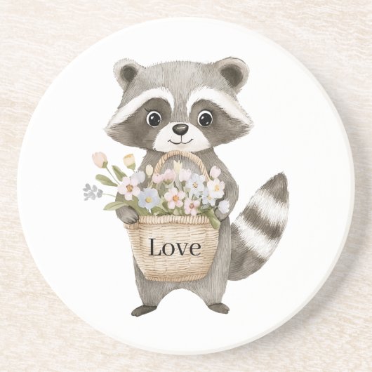 かわいいアライグマのかごの花 コースター (正面)