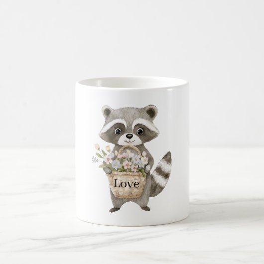 かわいいアライグマのかごの花 コーヒーマグカップ (中央)