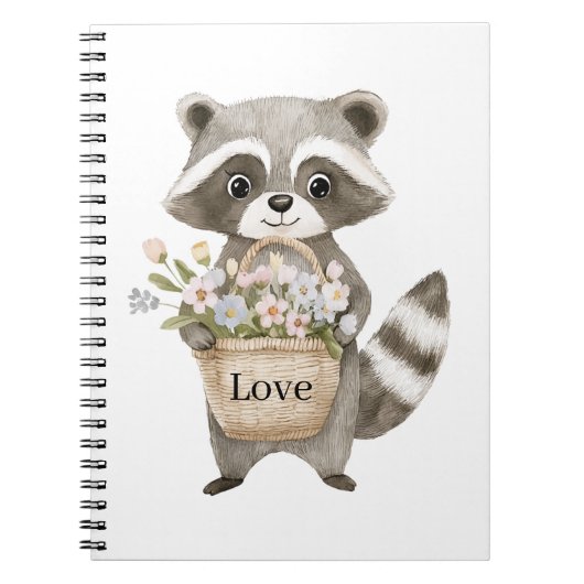 かわいいアライグマのかごの花 ノートブック (正面)