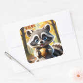 かわいいアライグマのどんぐり持ちデザイン スクエアシール (封筒)