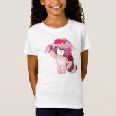 かわいいアライグマのイラストとチョウチョのデザイン |  Tシャツ (正面)