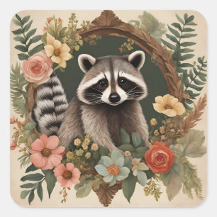 かわいいアライグマのカッココアデザイン スクエアシール