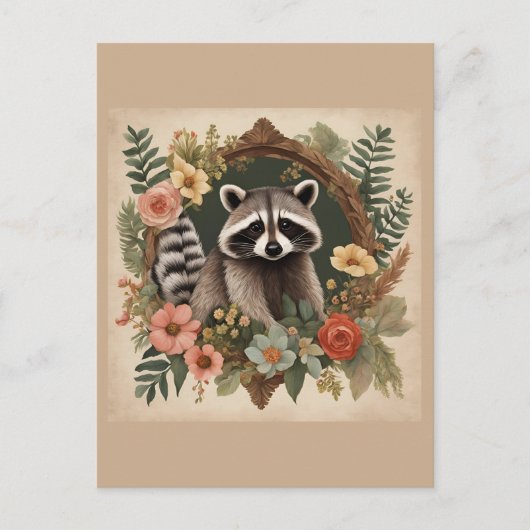 かわいいアライグマのカッテージデザイン ポストカード (正面)