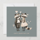 かわいいアライグマのカップルのバレンタインデー シーズンカード (正面)