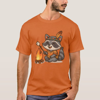 かわいいアライグマのキャンプとマシュマロ焼き レトロ Tシャツ