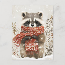 かわいいアライグマのクリスマスグリーティング ポストカード